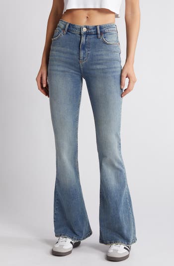 PacSun Light Blue Button Stretch High Waisted Flare Jeans