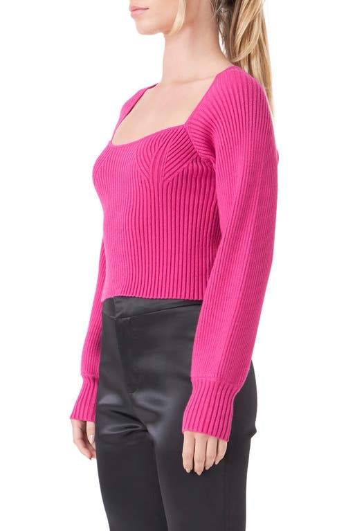 Shop Endless Rose Ribbed Bishop Sleeve Top In Fuchsia