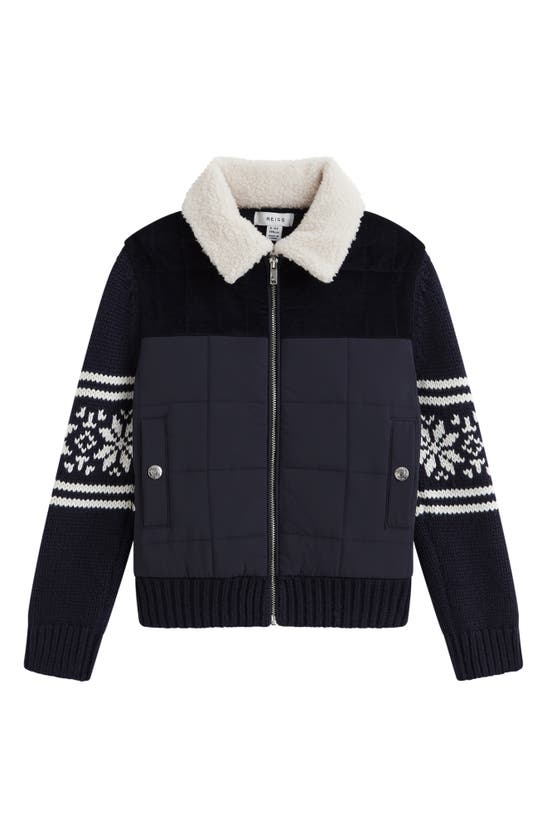 REISS KIDS' ALPINE QUILTED MIXED MEDIA JACKET