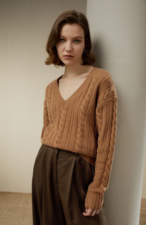 Lilysilk Cable-knit Wool-cashmere Blend Sweater In Toffee