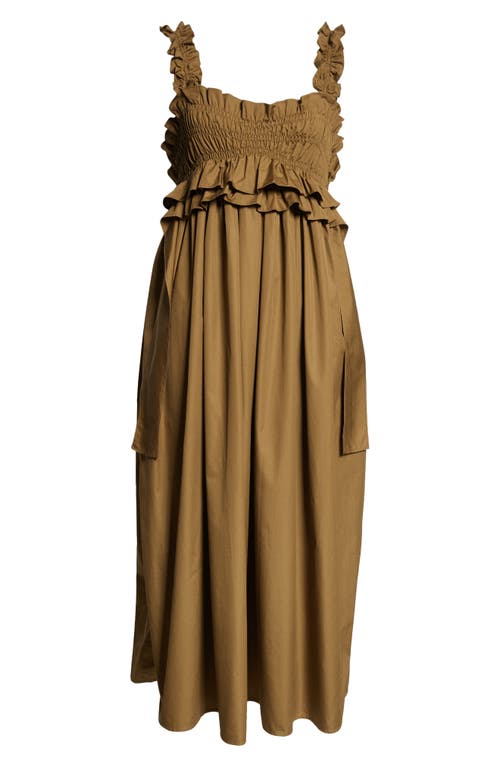 Shop Cecilie Bahnsen Giovanna Smocked Midi Sundress In Light Brown