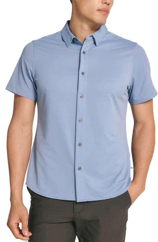Shop 7 Diamonds Owen Solid Short Sleeve Performance Button-up Shirt In Thundercloud