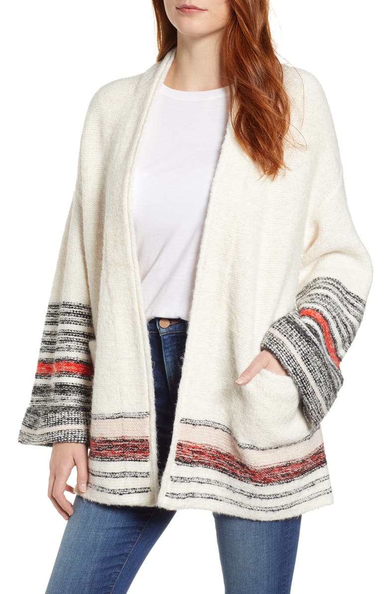 CASLON<SUP>®</SUP> Stripe Detail Cardigan, Main, color, IVORY COMBO