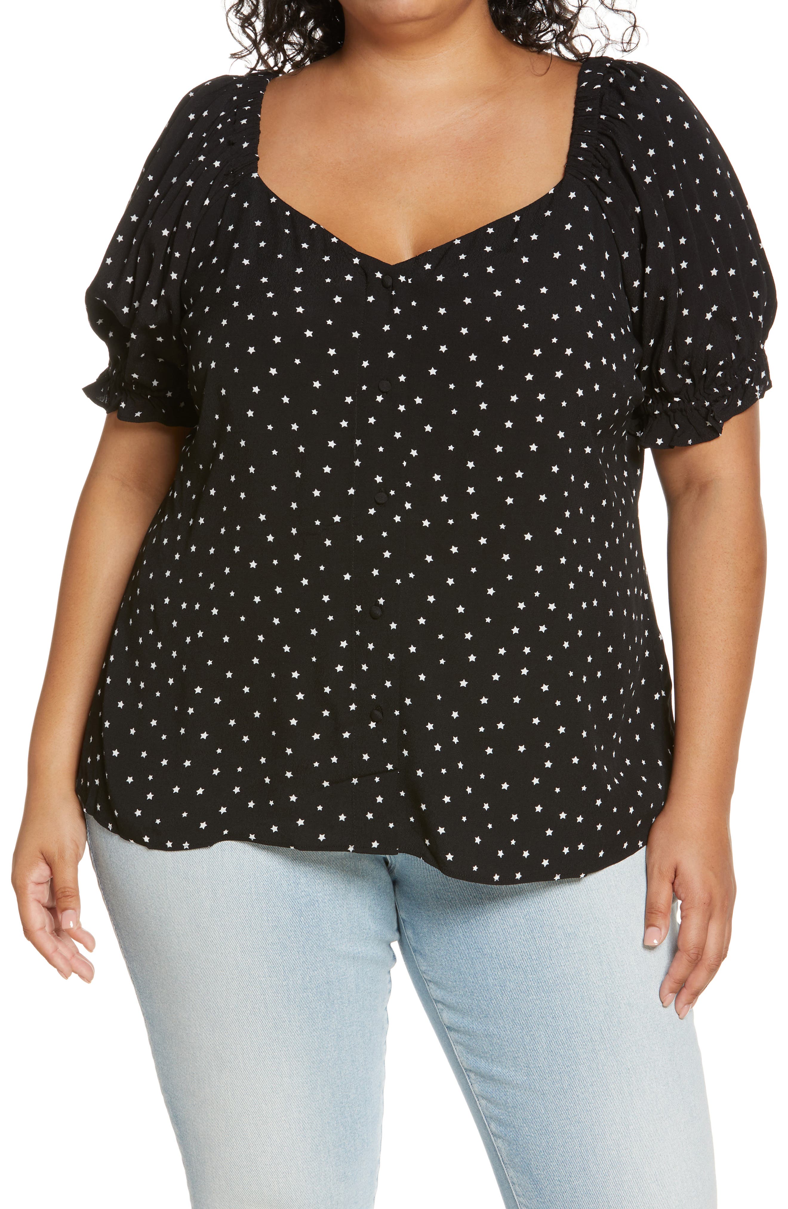 Ever New Marisa Floral Print Button-Up Blouse in Celestial Black Star at Nordstrom