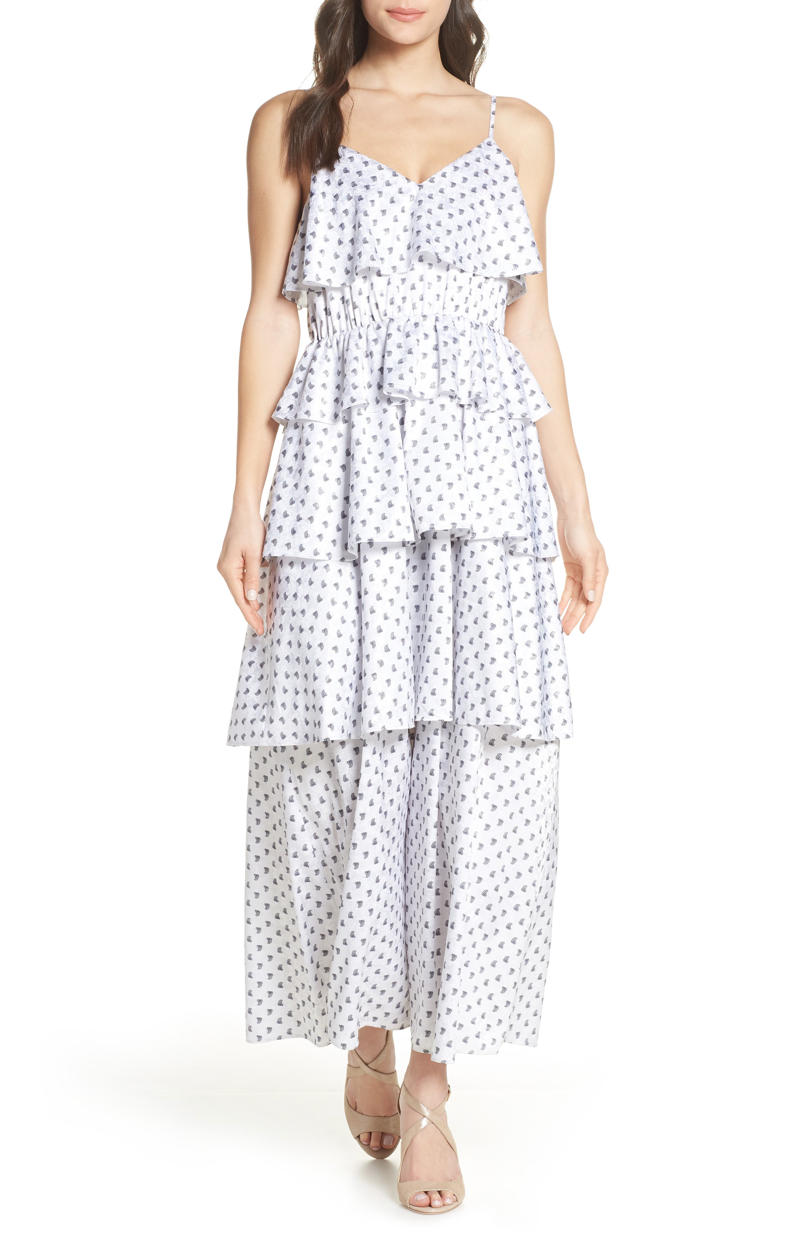 Avec Les Filles Ditsy Paisley Tiered Maxi Dress, White