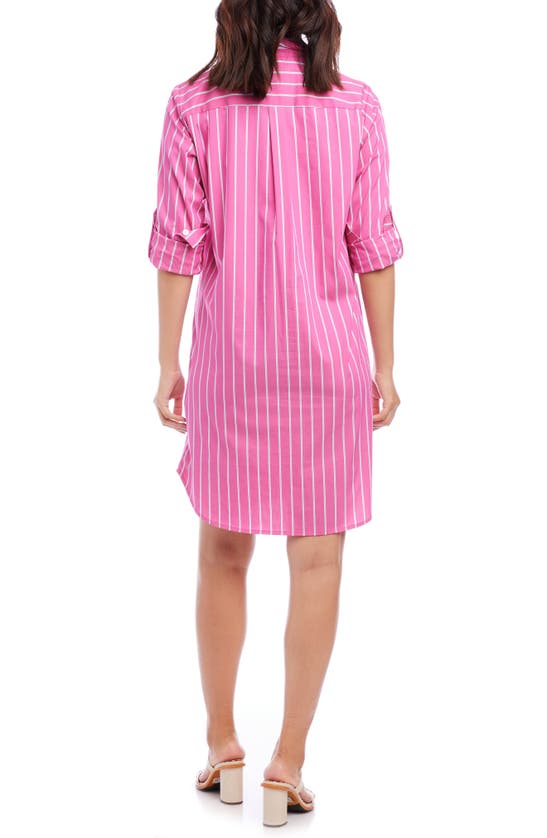 Shop Karen Kane Stripe Long Sleeve Cotton Blend Shirtdress In Fuchsia