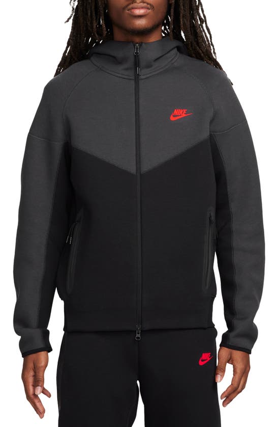 Shop Nike Tech Fleece Windrunner Zip Hoodie In Black/ Dark Smoke Grey