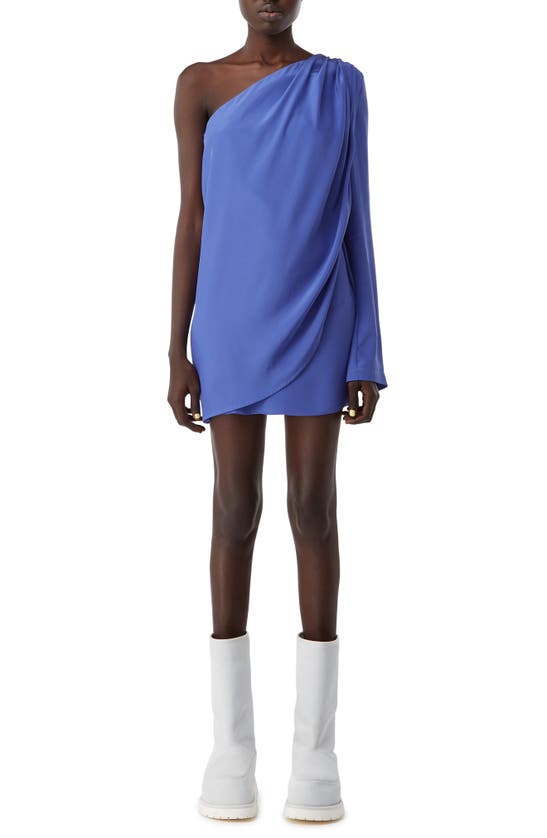 Gauge81 Oria One-sleeve Draped Silk-satin Mini Dress In Aster Purple