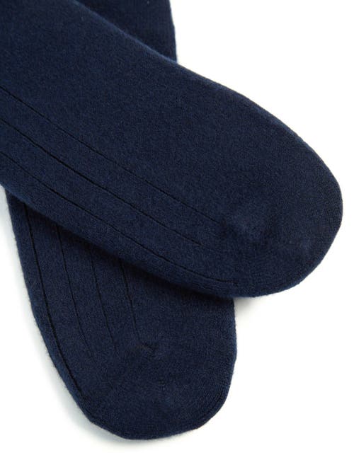 Shop Gobi Cashmere Trim Knit Bed Socks In Navy