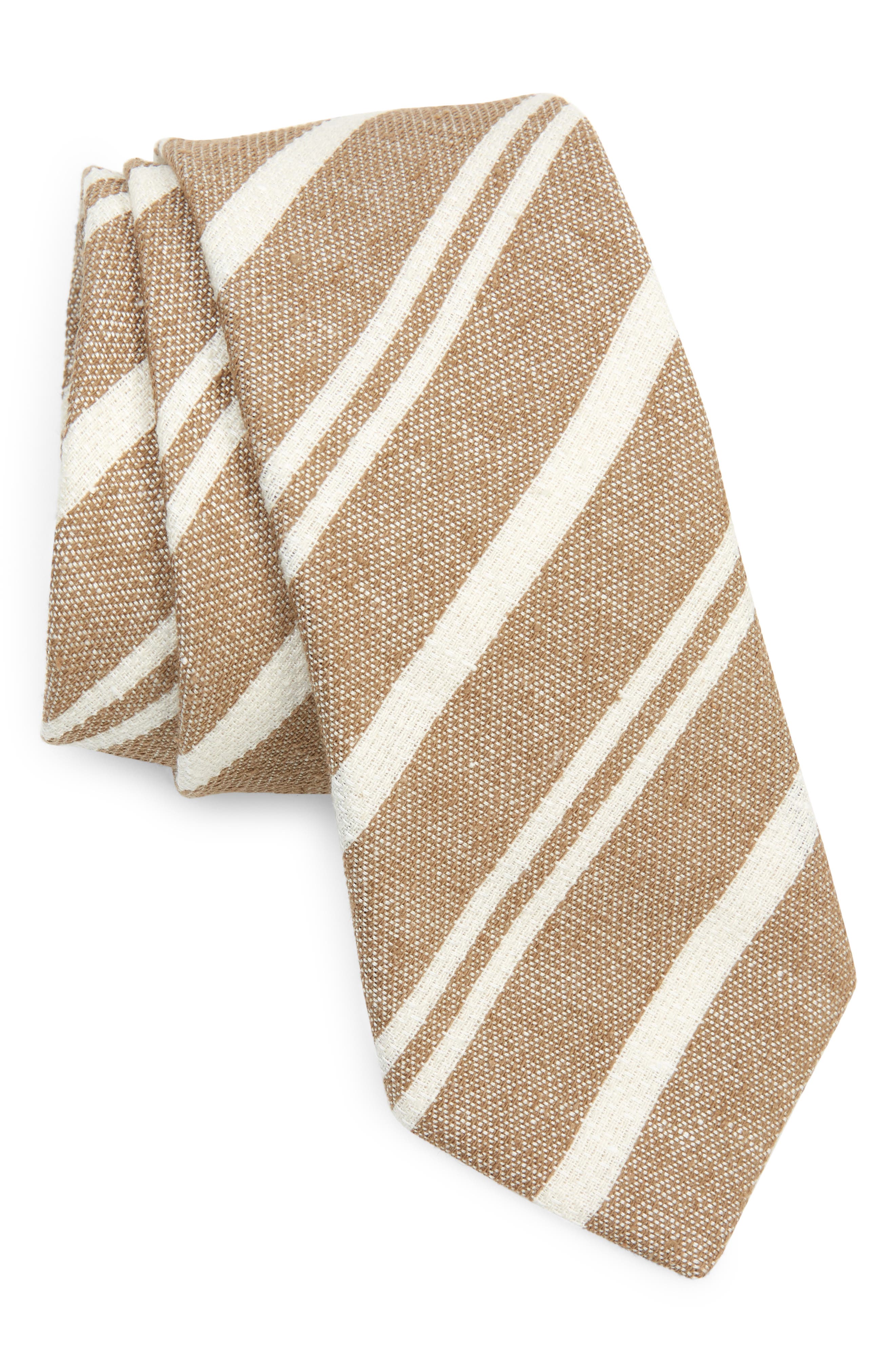 Brunello Cucinelli Stripe Silk & Linen Tie in Camel Chiaro/Panama at Nordstrom
