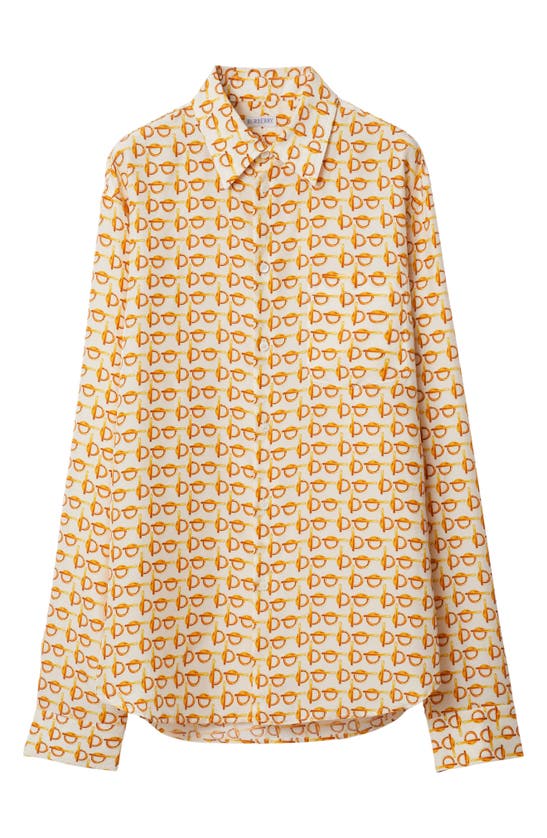 Shop Burberry B-closure Print Silk Poplin Shirt In Gold/ White