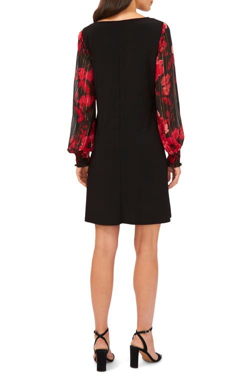 CHAUS CHAUS MIXED MEDIA FLORAL LONG SLEEVE SHEATH MINIDRESS 