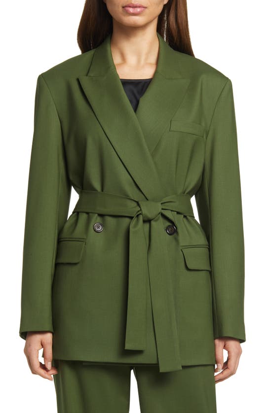 Argent Belted Stretch Wool Blazer In Olive