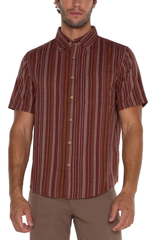 Liverpool Los Angeles Stripe Short Sleeve Button-Down Shirt Brick Ivory Yam at Nordstrom,