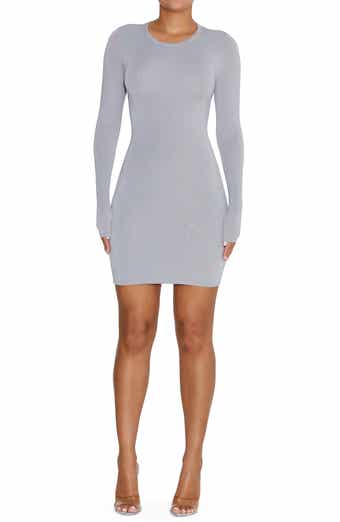Naked Wardrobe - Squared Up Long Sleeve Body-Con Dress in White at Nordstrom