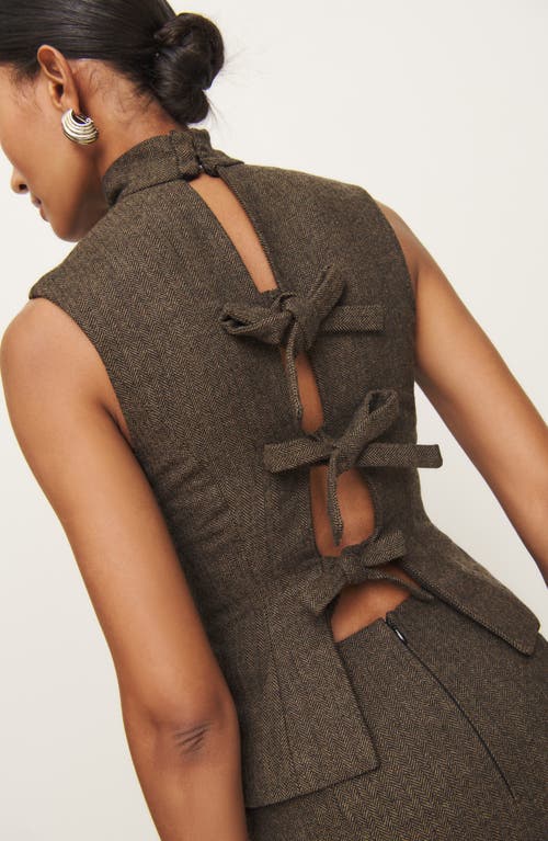 Reformation X Kacey Musgraves Sutton Mock Neck Sleeveless Wool Blend Top In Brown Herringbone