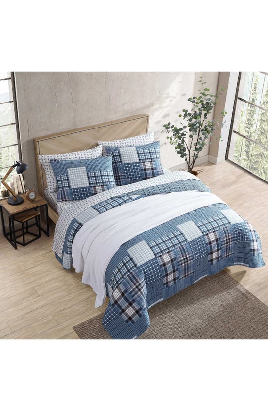 Eddie Bauer Hawthorne Cotton Quilt 3-piece Set In Spring White/ Blue/ Purple