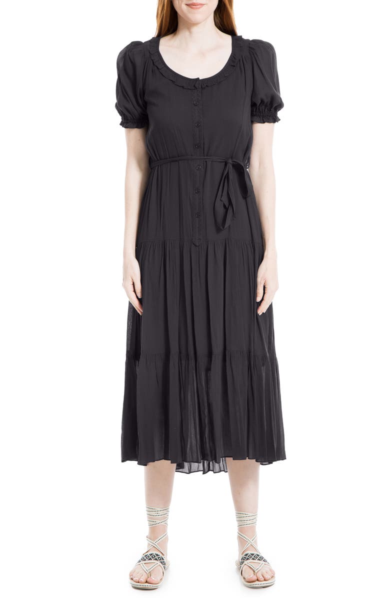 MAX STUDIO Puff Sleeve Tiered Midi Dress, Main, color, 001