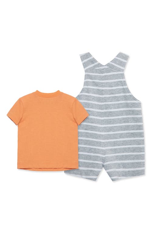 Shop Little Me Stripe Appliqué Tiger Cotton Shortalls & T-shirt Set In Grey