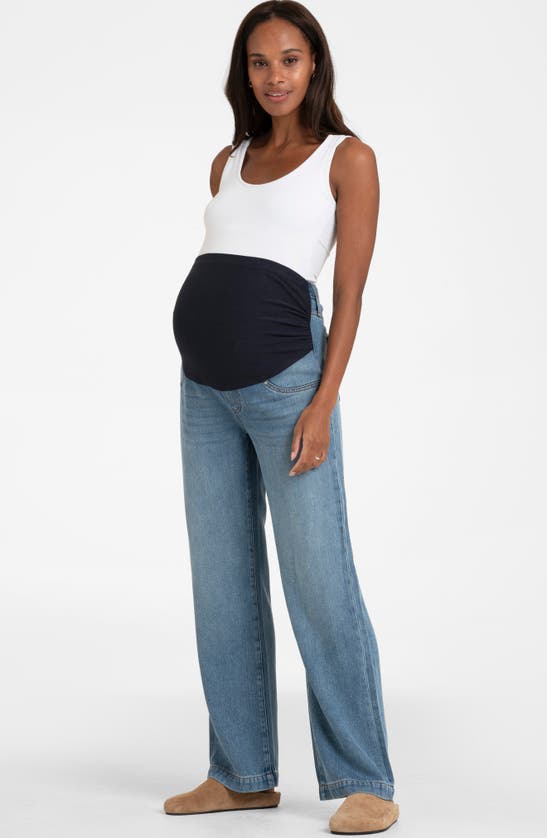 Shop Seraphine Over The Bump Wide Leg Maternity Jeans In Light Blue