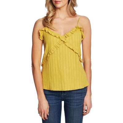 Cece Ruffled Metallic Cotton Camisole, Green