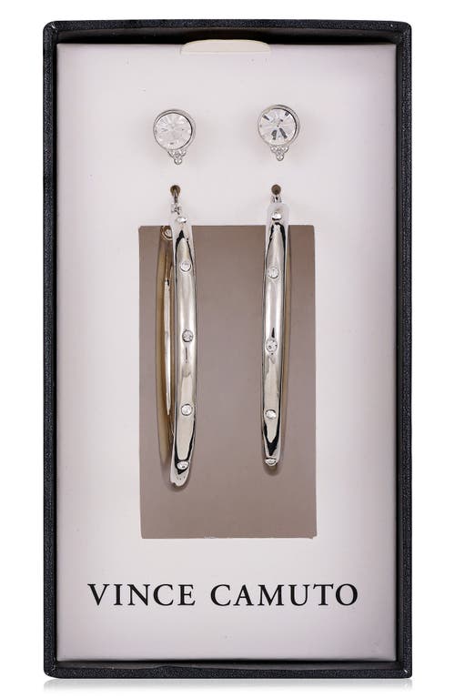 Vince Camuto Set Of Two Crystal Stud & Crystal Hoop Earrings In Silver Tone