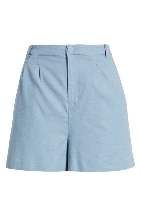 Shop Open Edit High Waist Linen Blend Shorts In Blue Chambray