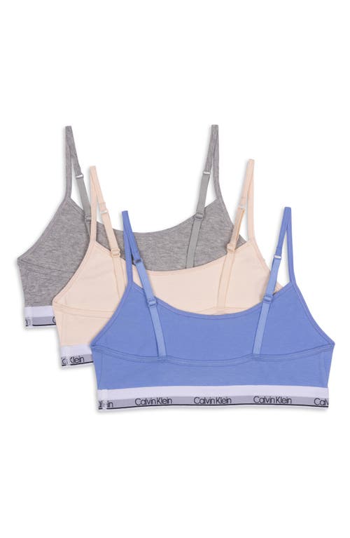 Shop Calvin Klein Kids' Assorted 3-pack Stretch Cotton Bralettes In Hydrangea/sand/heather Grey