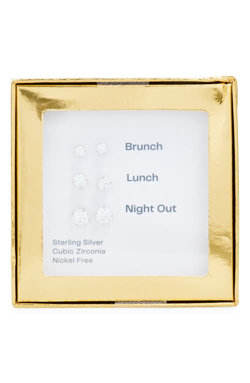 Nordstrom Rack Set Of 3 Cz Stud Earrings In Clear- Silver