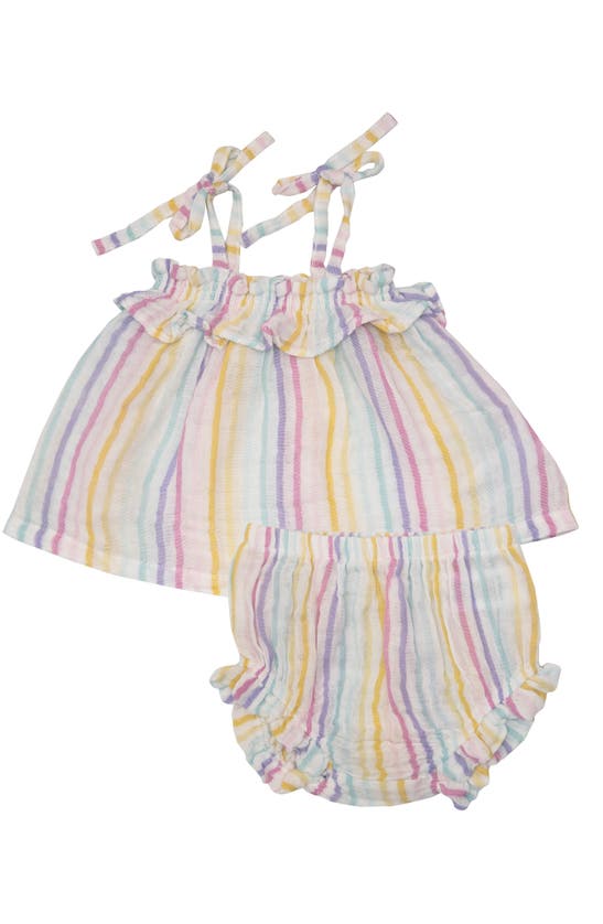 Angel Dear Babies' Rainbow Stripe Organic Cotton Muslin Dress & Bloomers Set In Multi
