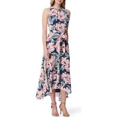 Tahari Print Sleeveless Tie Waist Maxi Dress, Blue