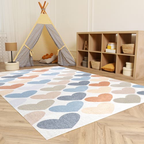 Jonathan Y Dila Modern Hearts Geometric Machine-washable Area Rug In Ivory/blue/orange