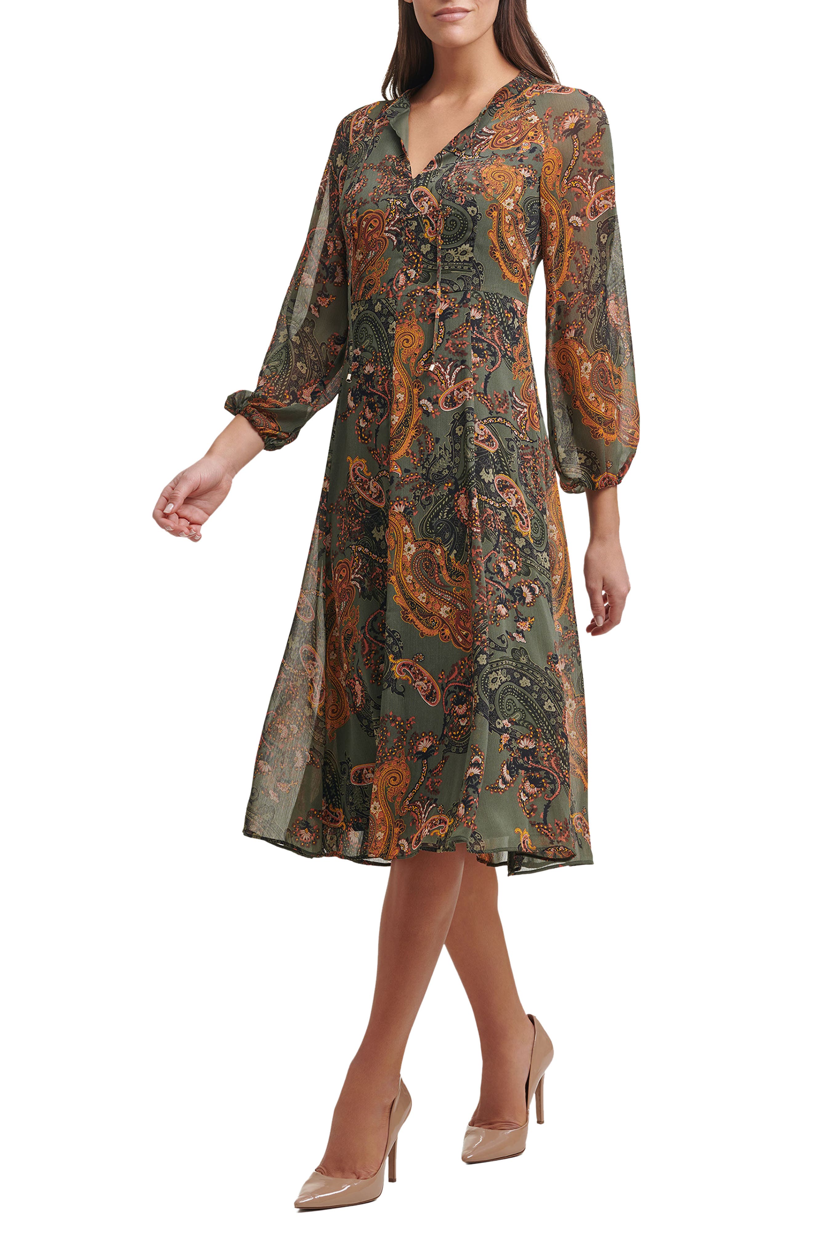 tommy hilfiger paisley chiffon midi dress