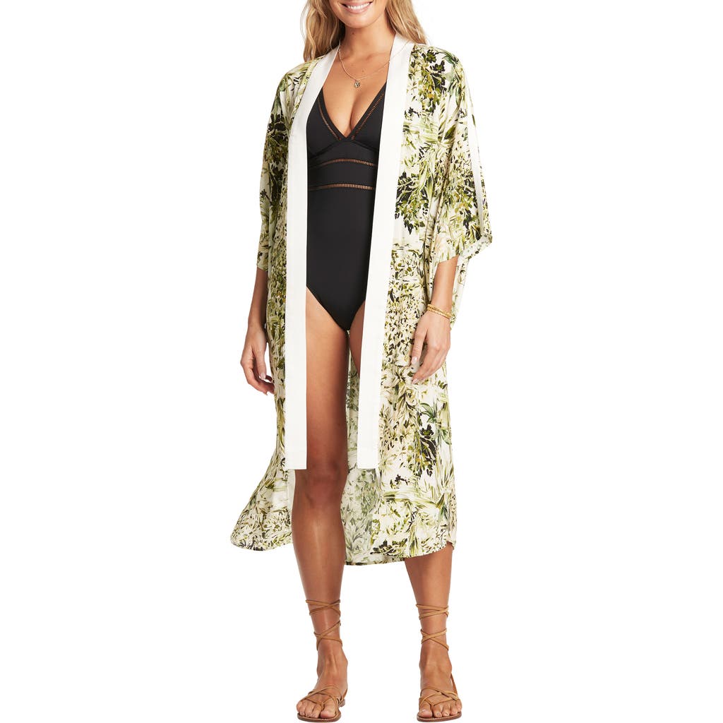 Sea Level Floral Open Front Belted Cover-up In Green