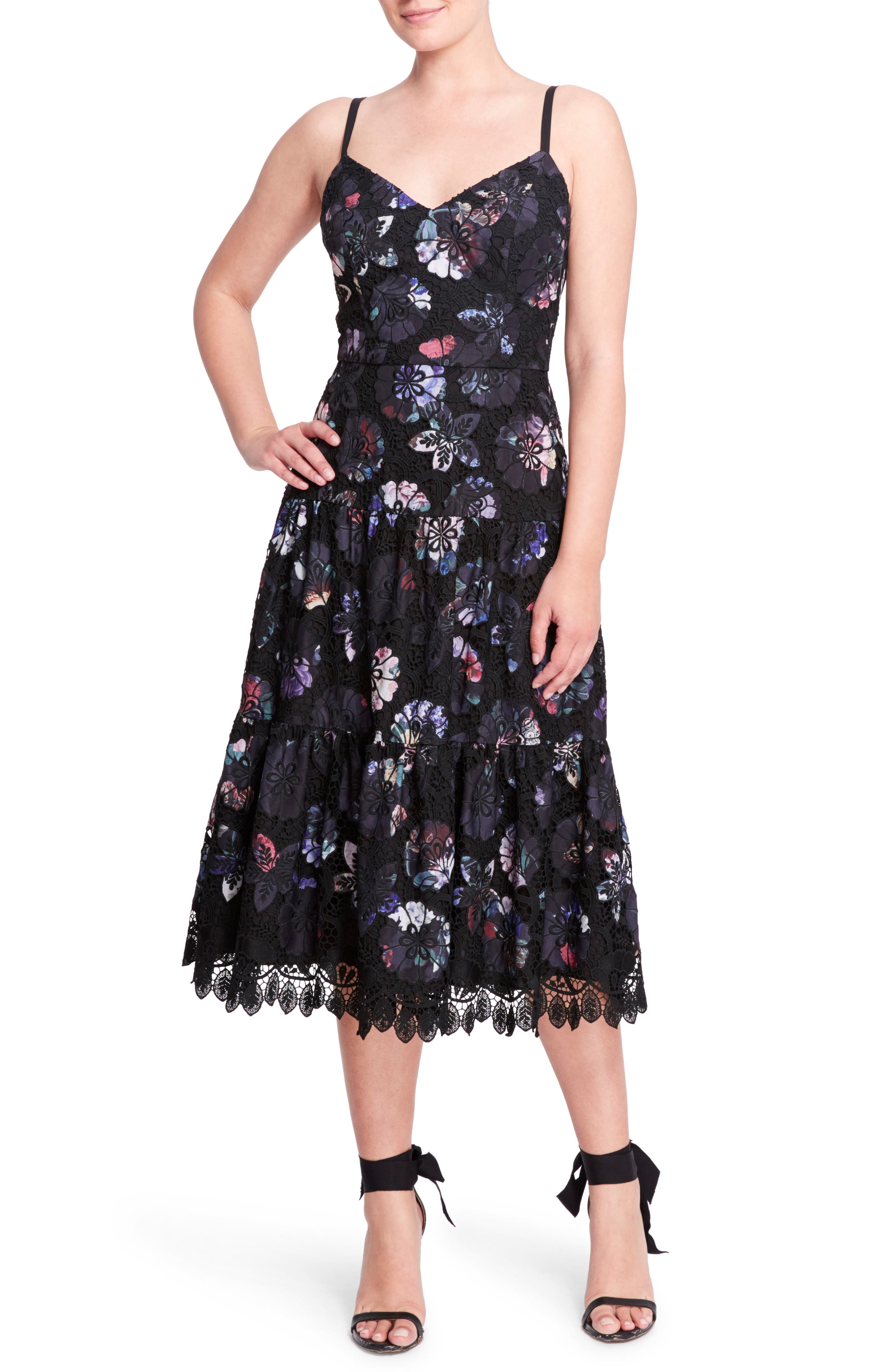 marchesa notte embroidered floral dress