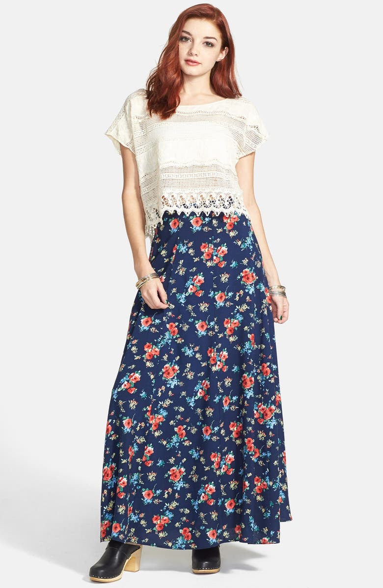 Lily White Floral Print Full Maxi Skirt (Juniors) (Online Only) | Nordstrom