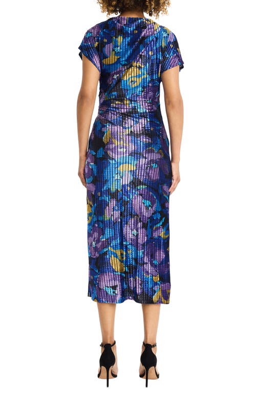 Shop Maggy London Floral Print Ruched Sheath Dress In Black/sapphire