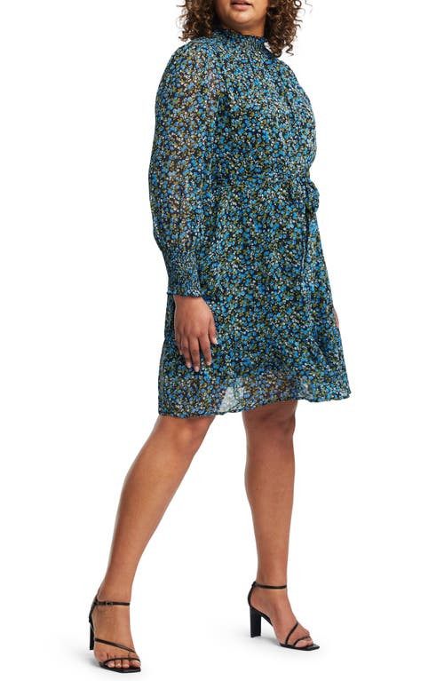 Shop Estelle Blue Iris Floral Long Sleeve Dress In Blue/green