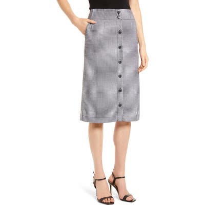 Chelsea28 Check Button Front Skirt, Black