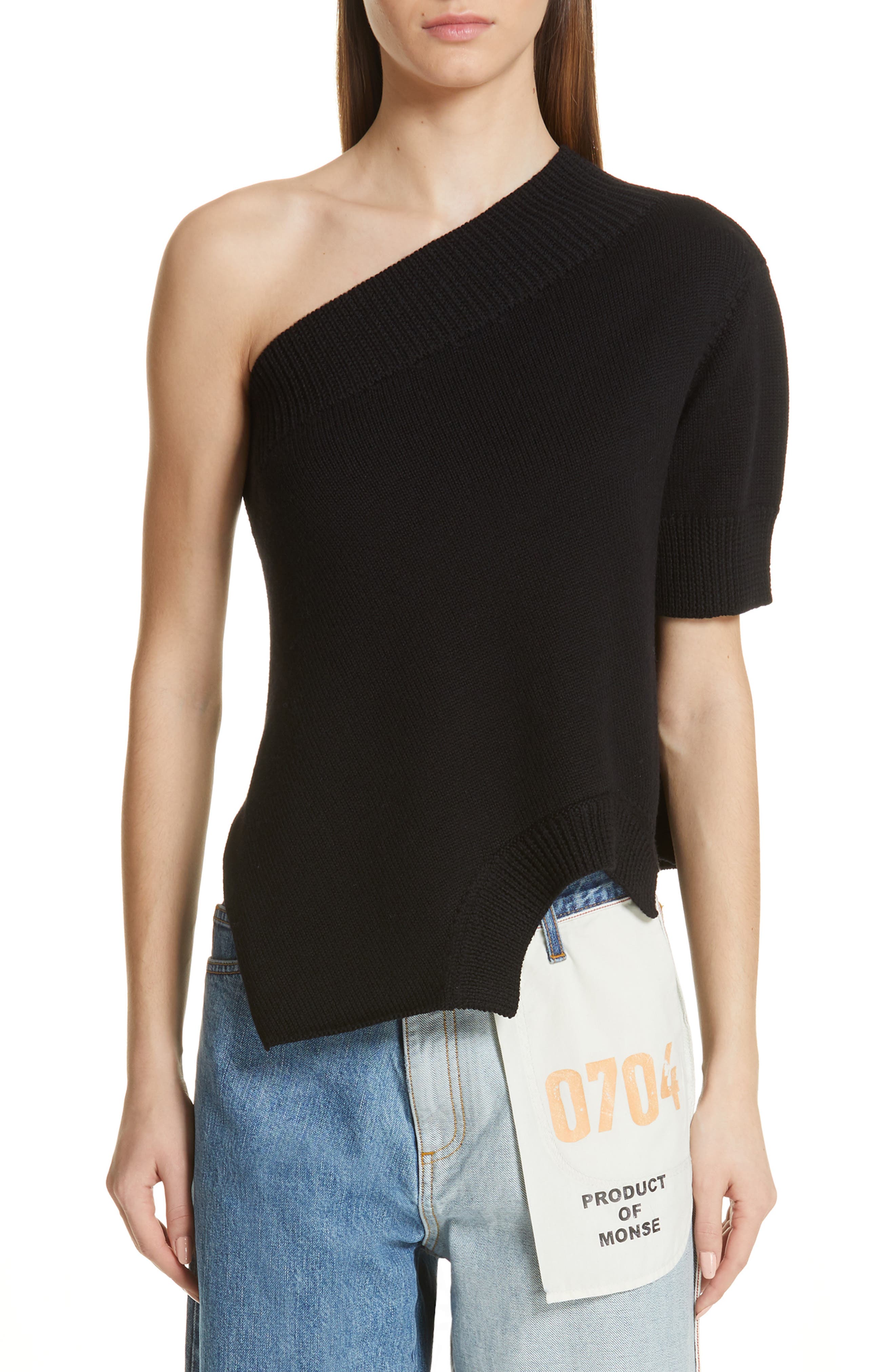 Monse One-Shoulder Wool Sweater, Black