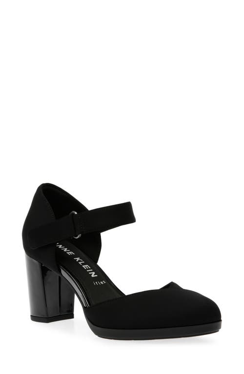 Catharina Ankle Strap Pump in Black Stretch