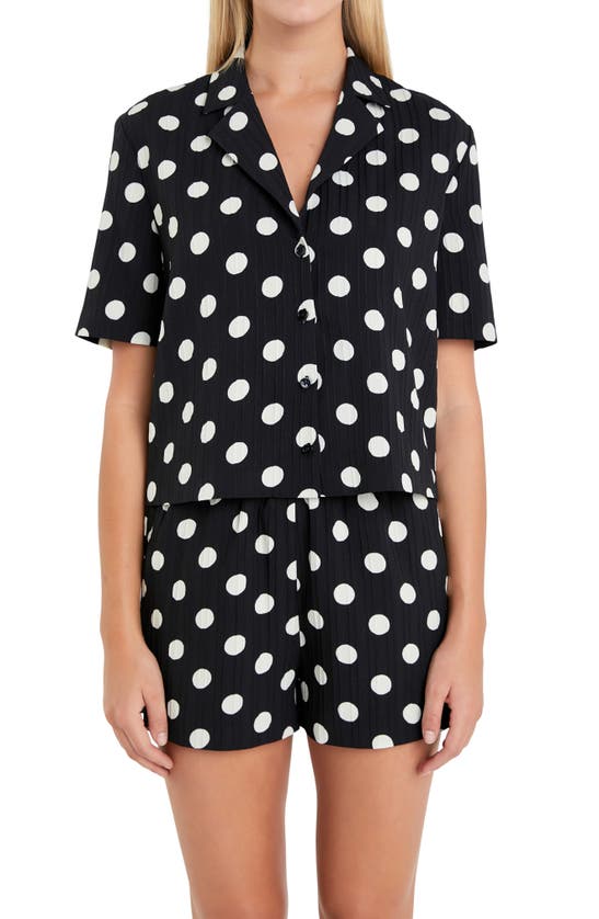Shop English Factory Textured Dot Camp Shirt In Black/ Ivory