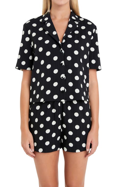 Shop English Factory Textured Dot Camp Shirt In Black/ivory