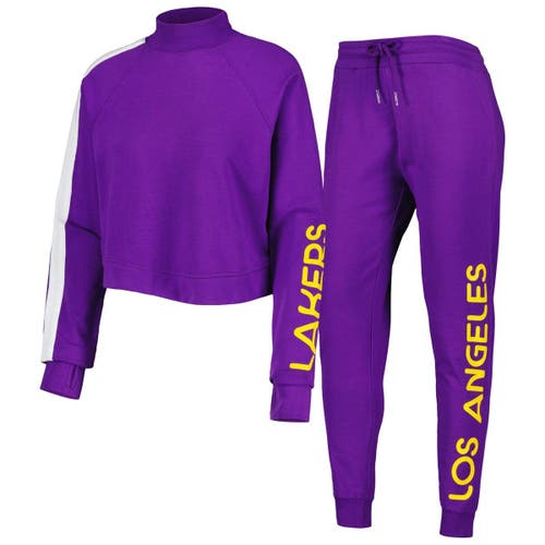 Women's Lusso Purple Los Angeles Lakers Maddie & Matildas Raglan Tri-Blend Pullover Hoodie & Jogger Pants Set