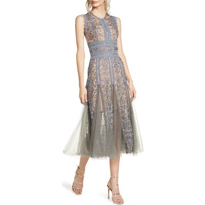 Bronx And Banco Megan Grey Floral Lace Midi Dress, Grey
