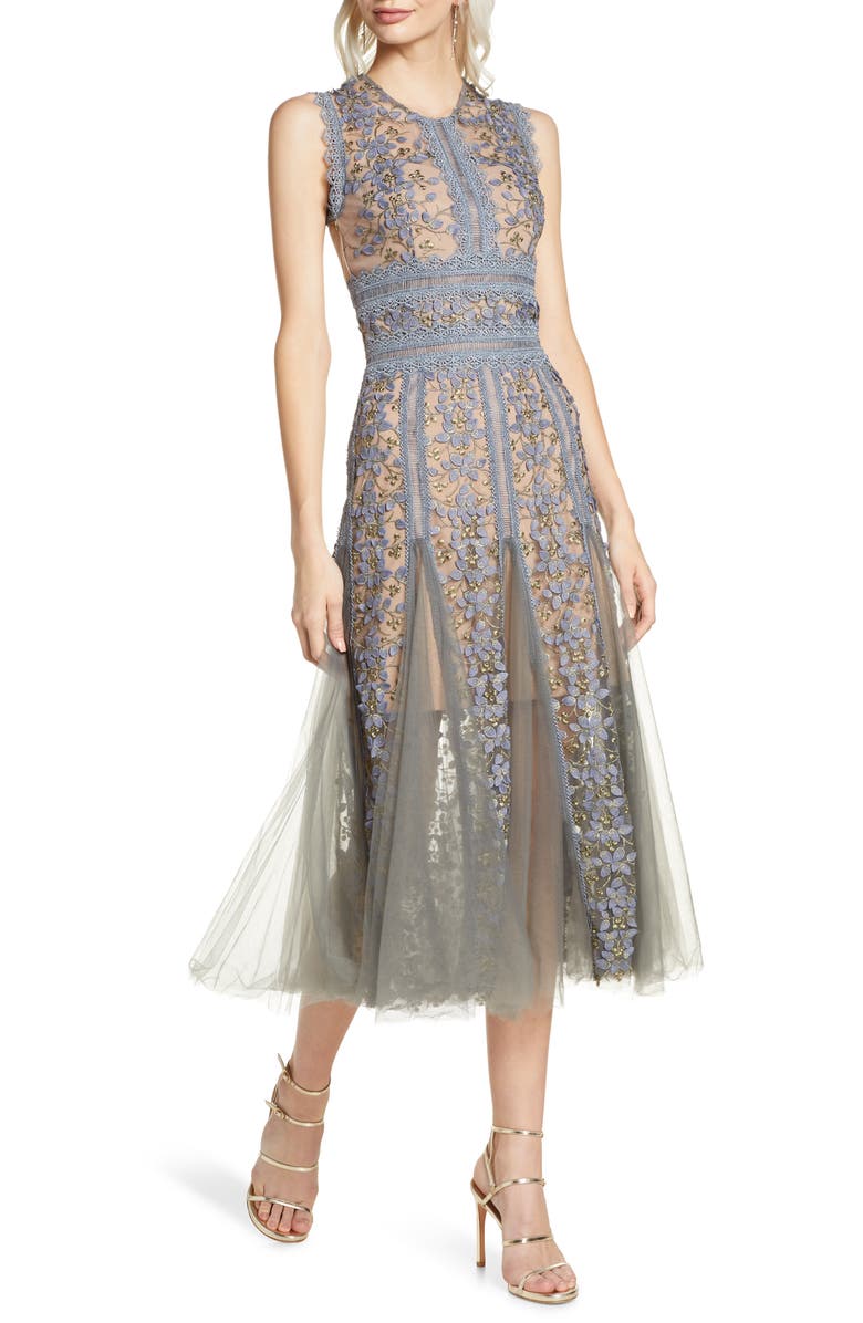 Bronx and Banco Megan Grey Floral Lace Midi Dress | Nordstrom