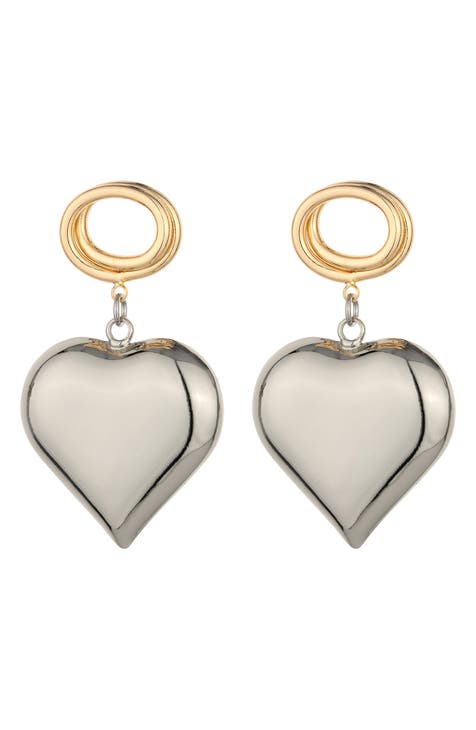 Two-Tone Chunky Heart Drop Earrings