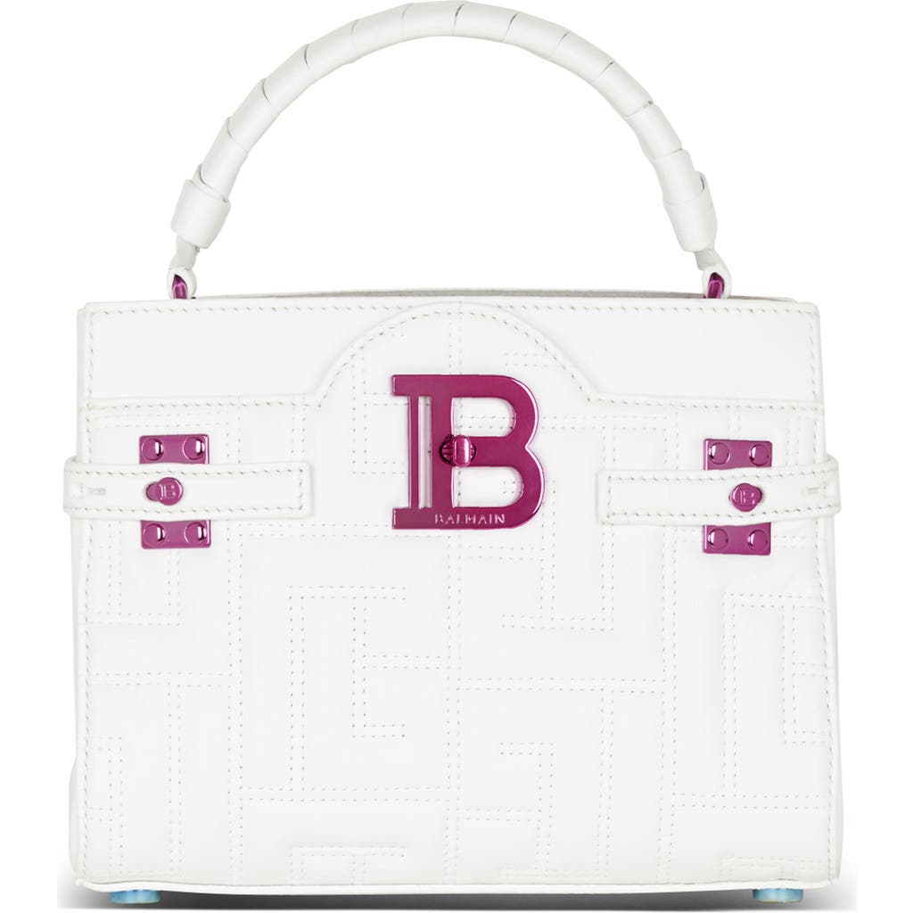 Balmain B-buzz 22 Monogram Leather Top Handle Bag In Neutral