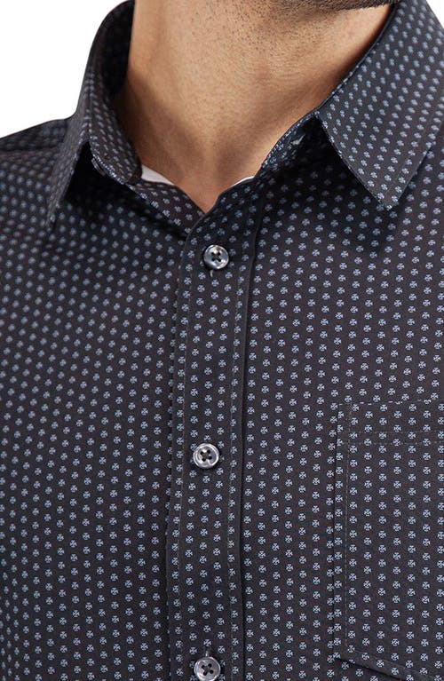 Jachs Classic Fit Short Sleeve Button-up Tech Shirt In Black Poly Print