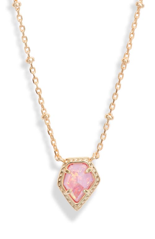 Tess Station Chain Pendant Necklace in Gold/Rose Pink Kyocera Opal